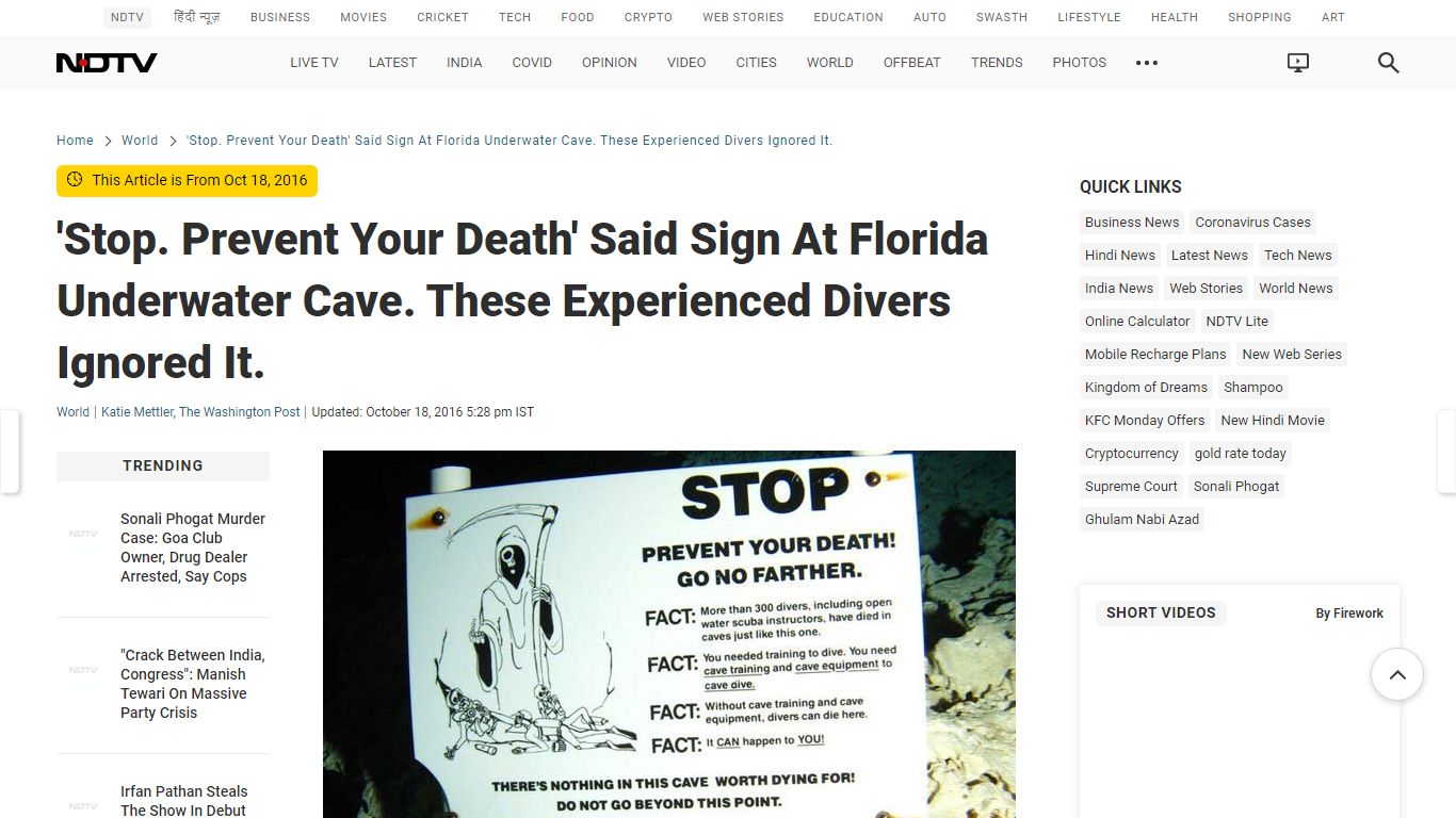 'Stop. Prevent Your Death' Said Sign At Florida Underwater Cave. These ...