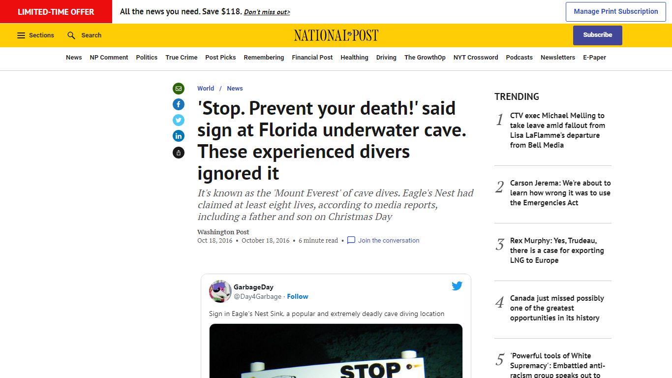 'Stop. Prevent your death!' said sign at Florida ... - nationalpost